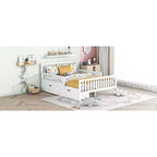Letto a piattaforma in legno massiccio con sponde laterali e 2 cassetti contenitore, colore bianco