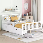 Letto a piattaforma in legno massiccio con sponde laterali e 2 cassetti contenitore, colore bianco