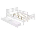 Letto a piattaforma in legno massiccio con sponde laterali e 2 cassetti contenitore, colore bianco