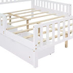 Letto a piattaforma in legno massiccio con sponde laterali e 2 cassetti contenitore, colore bianco