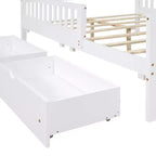 Letto a piattaforma in legno massiccio con sponde laterali e 2 cassetti contenitore, colore bianco