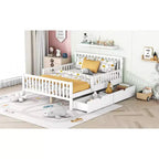 Letto a piattaforma in legno massiccio con sponde laterali e 2 cassetti contenitore, colore bianco