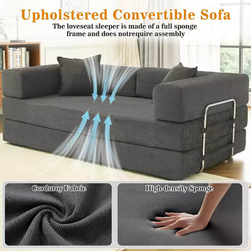78-Inch Folding Sofa Bed Convertible Corduroy Couch, 4-in-1 Modular Floor Sleeper
