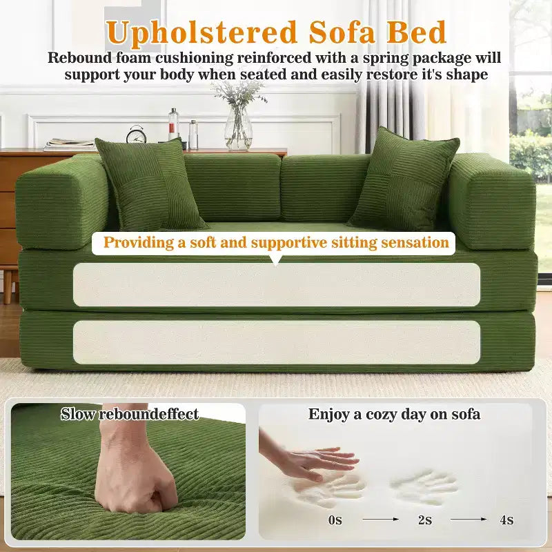 78-Inch Folding Sofa Bed Convertible Corduroy Couch, 4-in-1 Modular Floor Sleeper