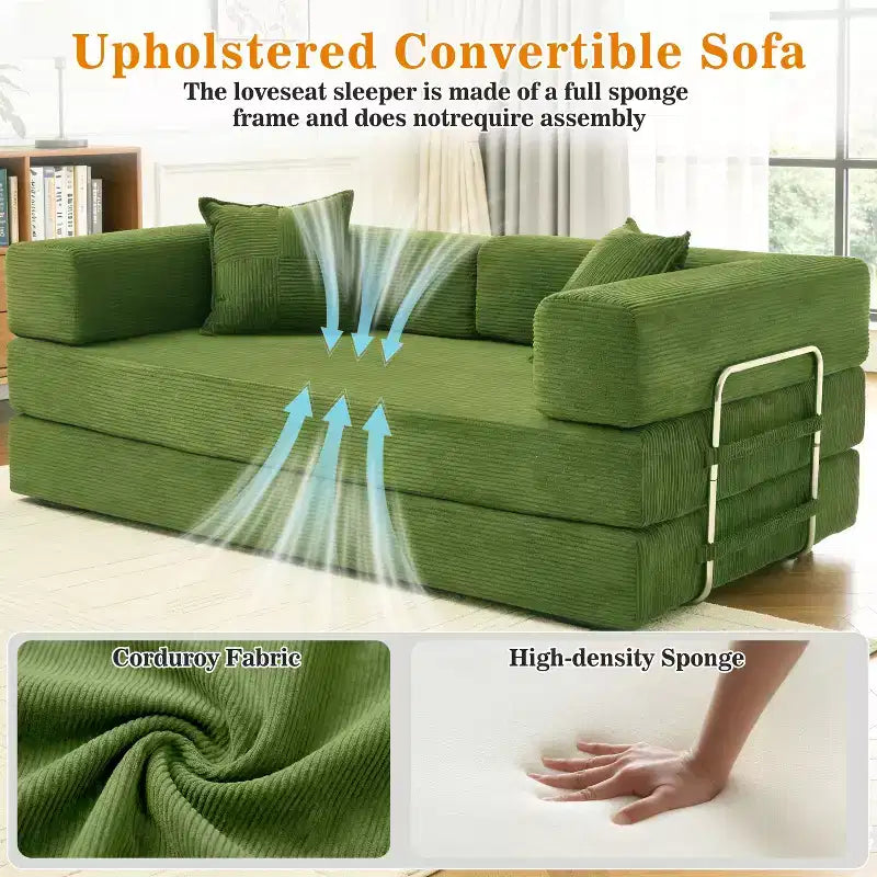 78-Inch Folding Sofa Bed Convertible Corduroy Couch, 4-in-1 Modular Floor Sleeper