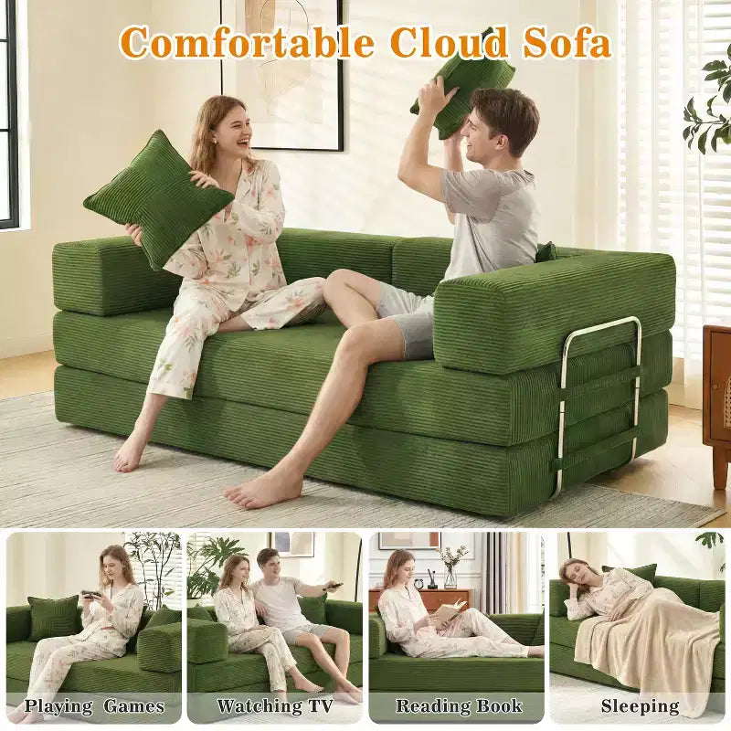 78-Inch Folding Sofa Bed Convertible Corduroy Couch, 4-in-1 Modular Floor Sleeper