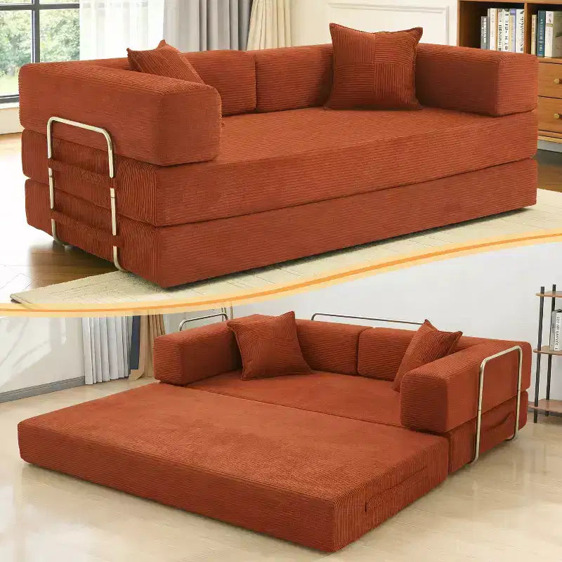 78-Inch Folding Sofa Bed Convertible Corduroy Couch, 4-in-1 Modular Floor Sleeper