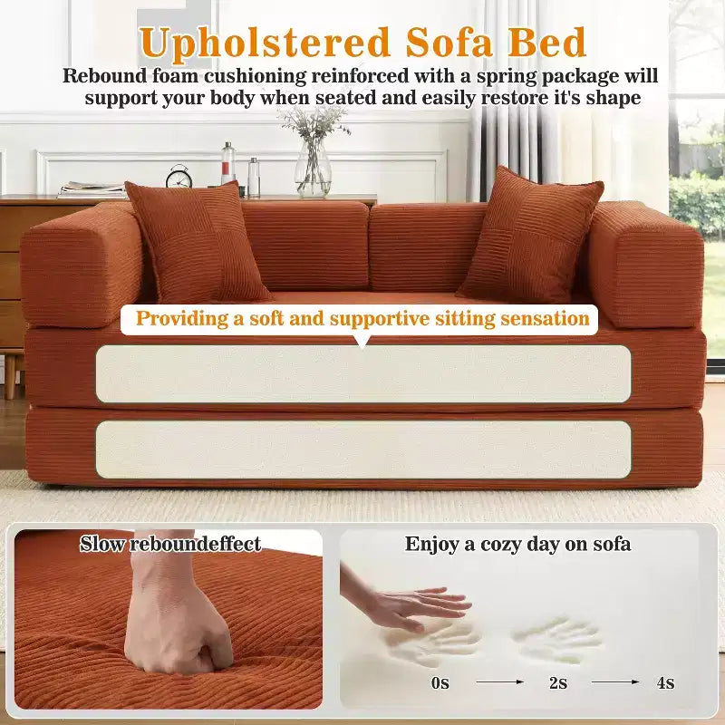 78-Inch Folding Sofa Bed Convertible Corduroy Couch, 4-in-1 Modular Floor Sleeper