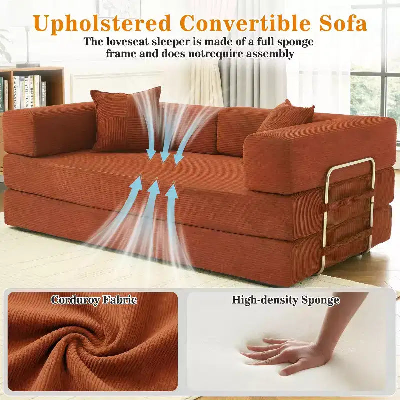78-Inch Folding Sofa Bed Convertible Corduroy Couch, 4-in-1 Modular Floor Sleeper