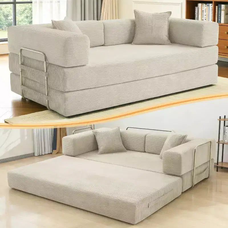78-Inch Folding Sofa Bed Convertible Corduroy Couch, 4-in-1 Modular Floor Sleeper