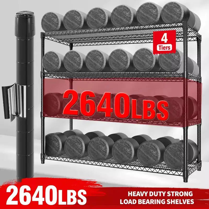 4-Tier Heavy Duty Metal Shelving Unit with Adjustable Height and Feet