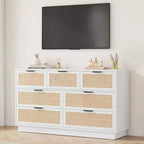 Cassettiera in Rattan Boho con Maniglie Oro e Struttura in Legno Nero