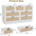Cassettiera in Rattan Boho con Maniglie Oro e Struttura in Legno Nero