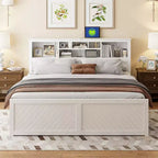 FAMYYT King Size Wood Platform Bed with Multi-storage Headboard, USB and Drawers, Easy Assembly