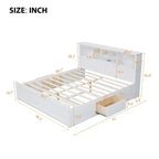 Letto a piattaforma King Size in legno con testiera multi-storage, porte USB e cassetti