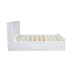 Letto a piattaforma King Size in legno con testiera multi-storage, porte USB e cassetti