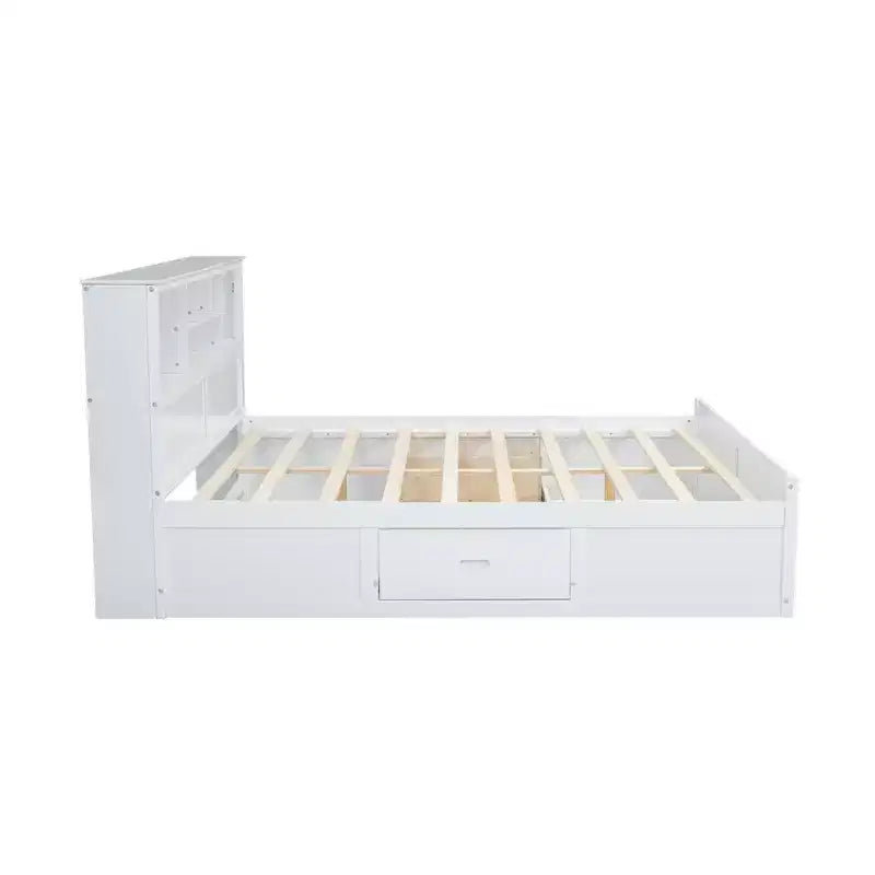 King Size Wood Platform Bed with Multi-Storage Headboard, USB Ports, and Drawers