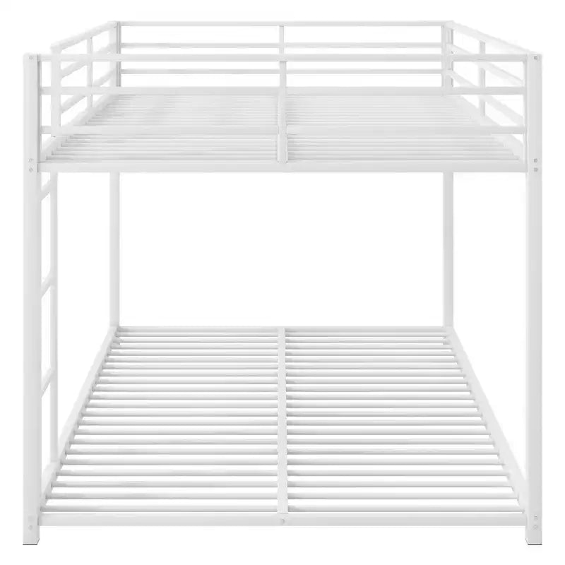 Full Size Metal Bunk Bed with Built-In Ladder and Full-Length Guardrail