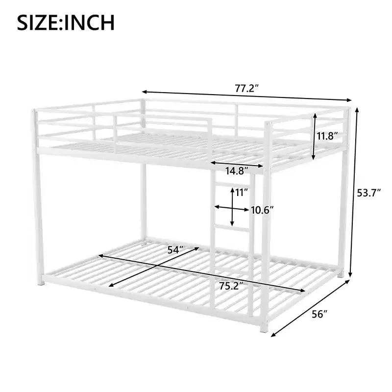 Full Size Metal Bunk Bed with Built-In Ladder and Full-Length Guardrail