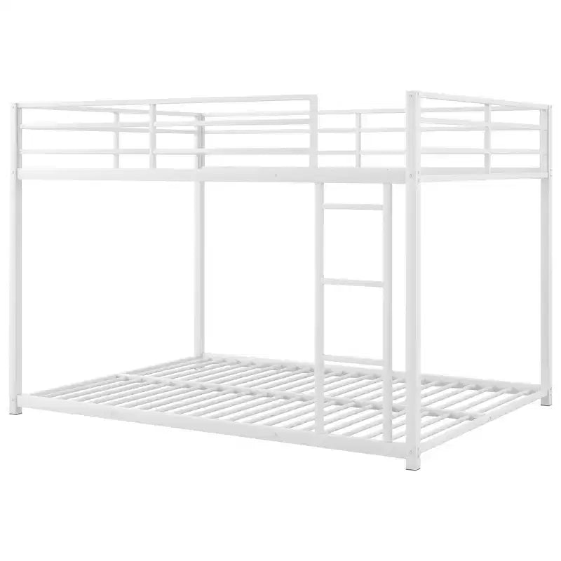 Full Size Metal Bunk Bed with Built-In Ladder and Full-Length Guardrail