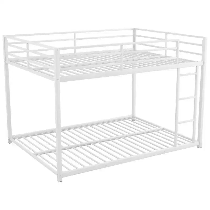 Full Size Metal Bunk Bed with Built-In Ladder and Full-Length Guardrail