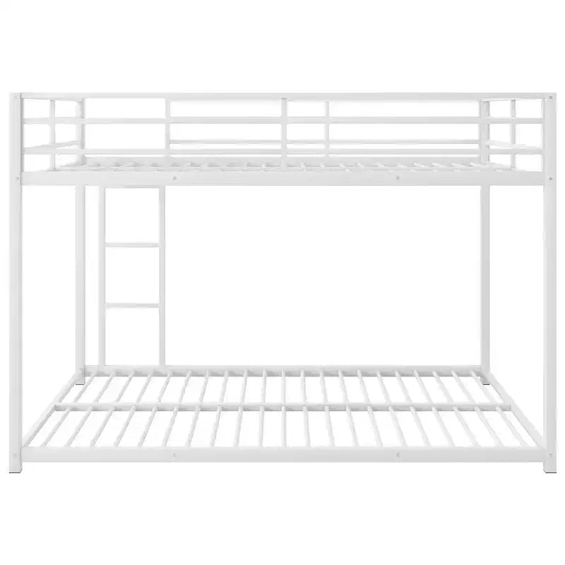 Full Size Metal Bunk Bed with Built-In Ladder and Full-Length Guardrail