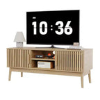 Boho Modern TV Stand for Living Room  Media Console Table with Fluted Doors, Open Shelves, Storage Cabinet  Fits TVs up to 50 Inches