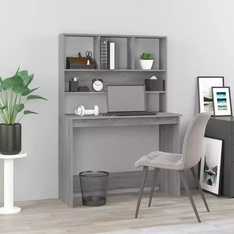 Concrete Grey Engineered Wood Desk, 40.2 x 17.7 x 58.3 Inches