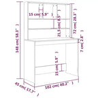 Scrivania in legno ingegnerizzato grigio cemento, 102,1 x 45 x 148,1 cm