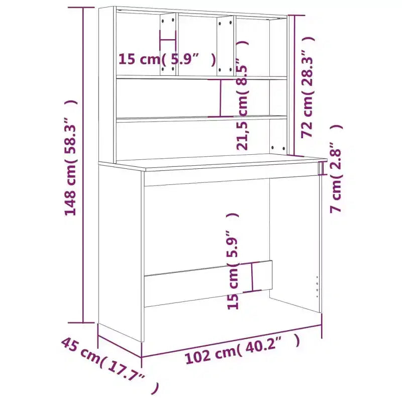 Concrete Grey Engineered Wood Desk, 40.2 x 17.7 x 58.3 Inches