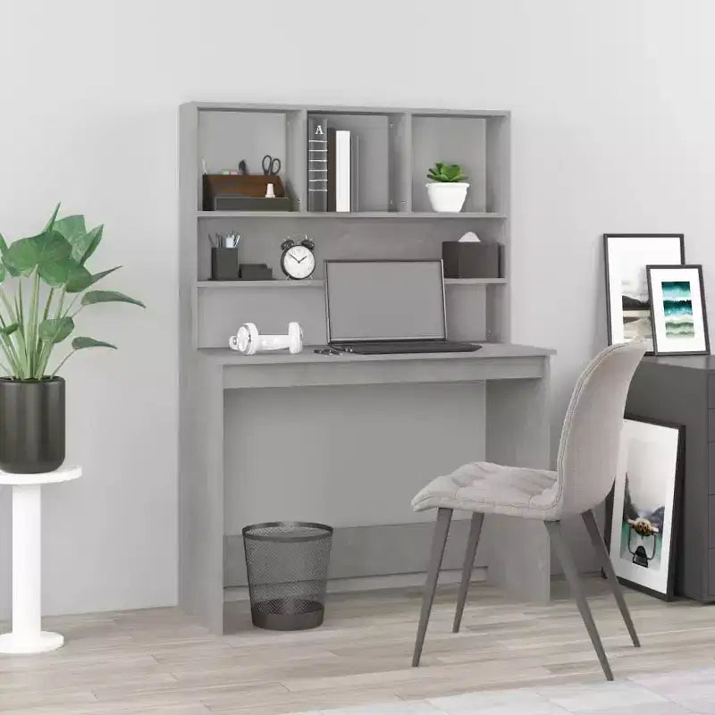 Concrete Grey Engineered Wood Desk, 40.2 x 17.7 x 58.3 Inches