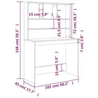 Scrivania in legno ingegnerizzato grigio cemento, 102,1 x 45 x 148,1 cm