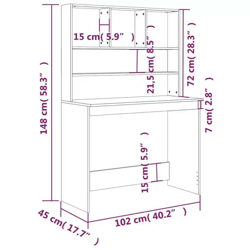 Concrete Grey Engineered Wood Desk, 40.2 x 17.7 x 58.3 Inches