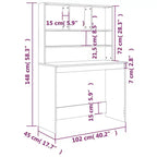 Scrivania in legno ingegnerizzato grigio cemento, 102,1 x 45 x 148,1 cm