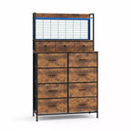 Acekool Smart Dresser, 11 Fabric Drawers, Charging Station w/ 2 AC 2 USB & Wireless Pad, App-Controlled RGB LED Lights, Anti-Tip, Brown