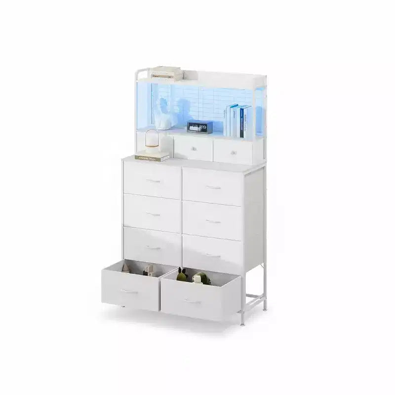 Smart Dresser with 11 Fabric Drawers, Charging Station, and RGB LED Lights