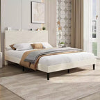 GustoWave Corduroy Upholstered Platform Bed Frame with Charging Station Headboard