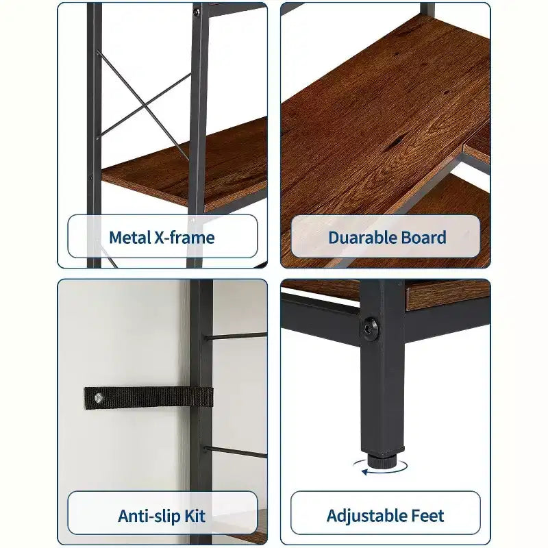 7-Tier Industrial Corner Bookshelf with Wood and Metal Frame