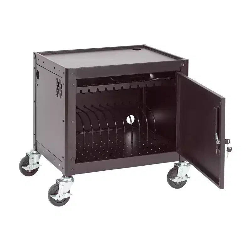 Mobile AV Presentation Media Stand with 12-Bay Charging Cart in Black