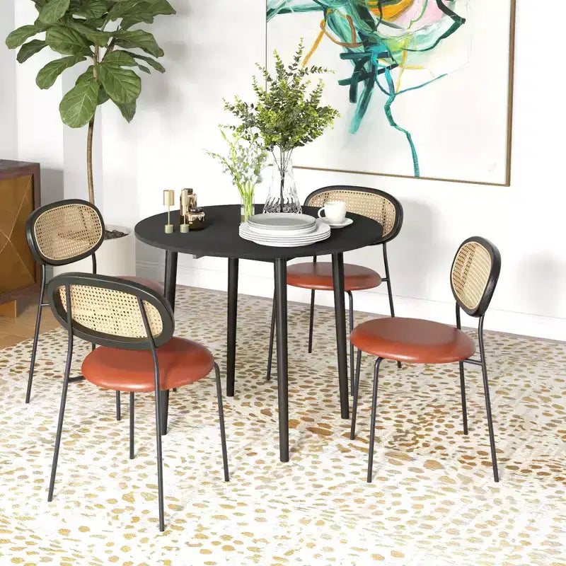 Folding Round Dining Table with Drop Leaf and Wooden Legs for Small Spaces