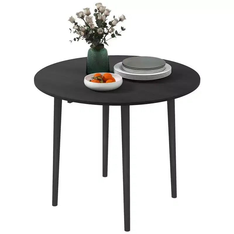 Folding Round Dining Table with Drop Leaf and Wooden Legs for Small Spaces