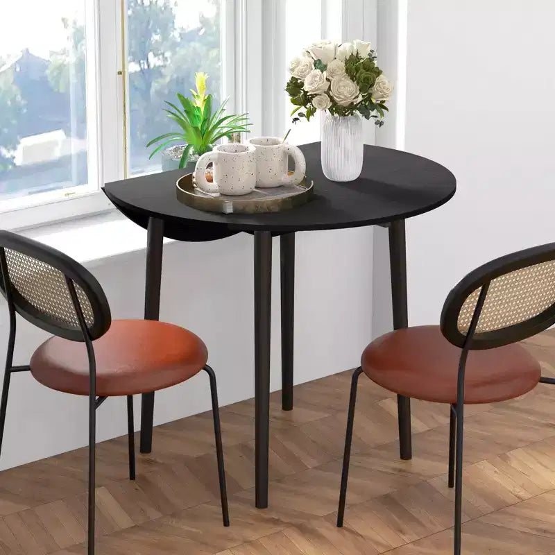 Folding Round Dining Table with Drop Leaf and Wooden Legs for Small Spaces