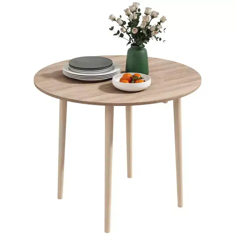 Folding Round Dining Table with Drop Leaf and Wooden Legs for Small Spaces