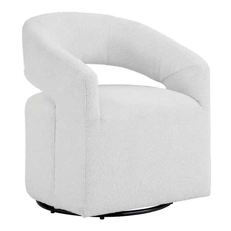 Modern Boucle Upholstered Swivel Barrel Chair with Open Back