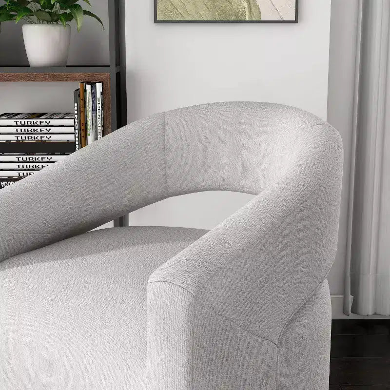 Modern Boucle Upholstered Swivel Barrel Chair with Open Back