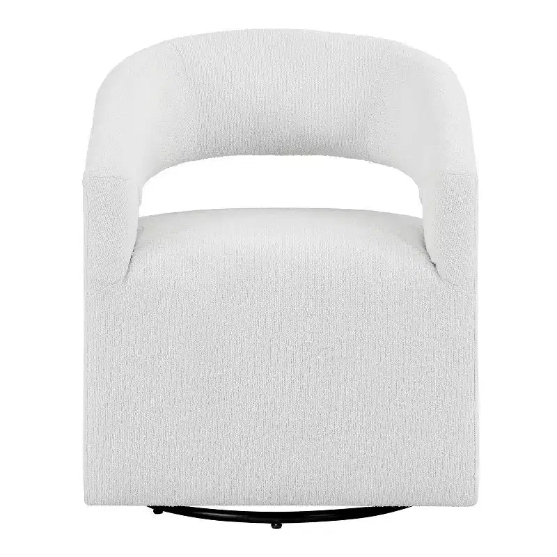 Modern Boucle Upholstered Swivel Barrel Chair with Open Back