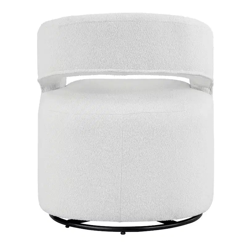 Modern Boucle Upholstered Swivel Barrel Chair with Open Back