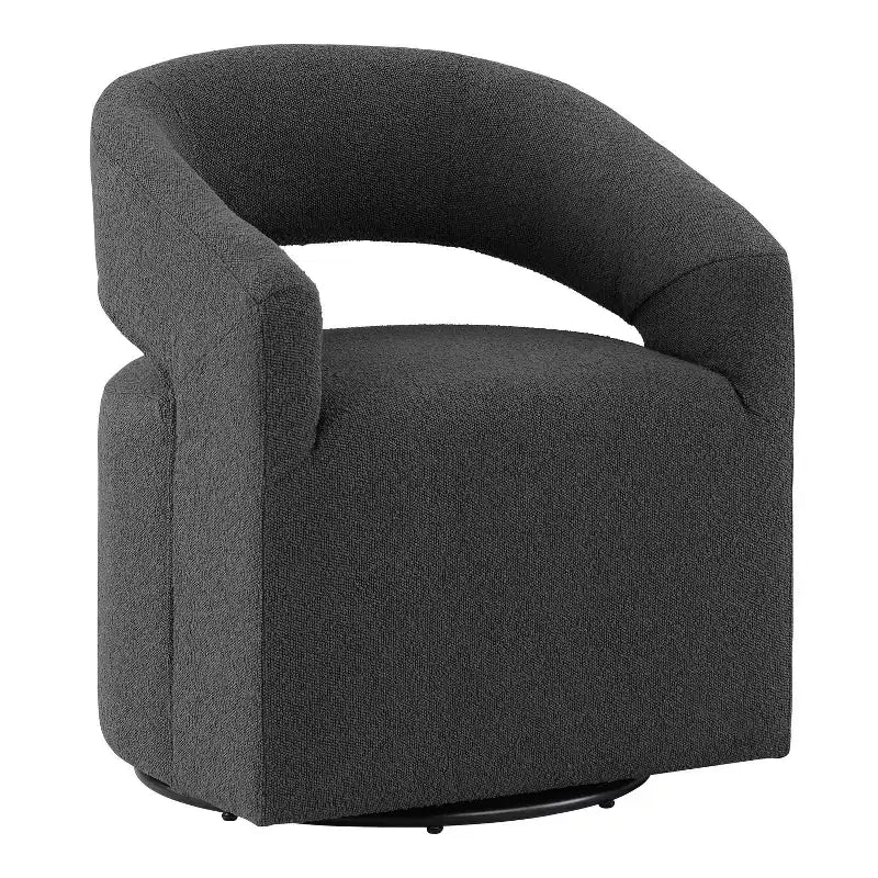 Modern Boucle Upholstered Swivel Barrel Chair with Open Back
