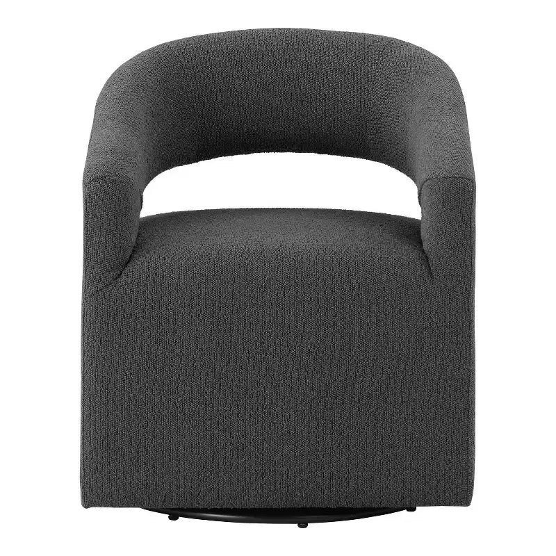 Modern Boucle Upholstered Swivel Barrel Chair with Open Back