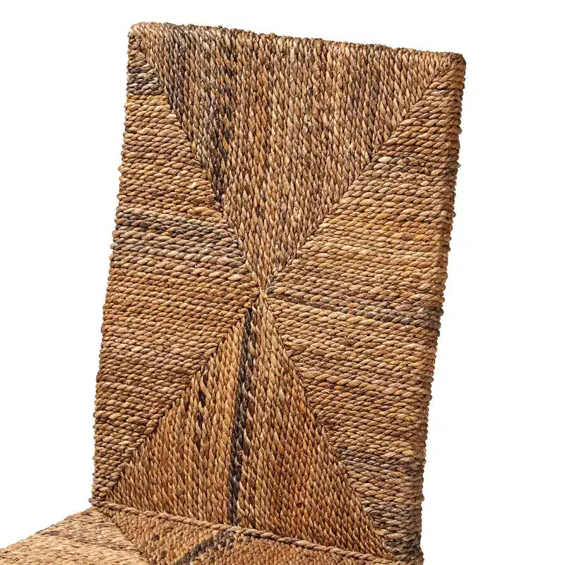 Modern Bohemian Dark Brown Mahogany Wood and Seagrass Dining Chair